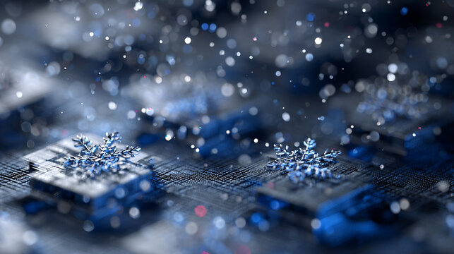 Frosty Blue Snowflakes Floating in a Delicate Lattice Pattern on a Data-inspired Background with Gentle Snowfall Effects