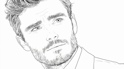 Coloring page with portrait of handsome man with beard