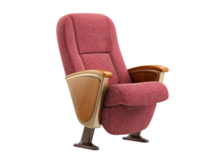Comfortable red theater seating with wooden accents, Isolated On Transparent Background