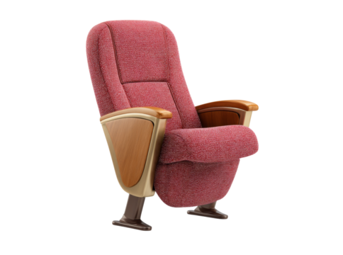 Comfortable red theater seating with wooden accents, Isolated On Transparent Background - Powered by Adobe