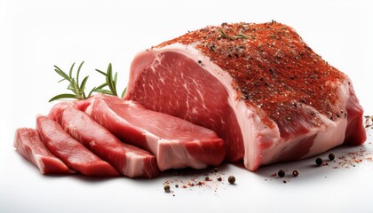 Fototapeta premium a piece of meat is cut in half and has a lot of seasoning on it