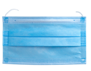 Folded Blue 3-Ply Surgical Mask Lying Flat, Top-Down View, isolated transparent background png