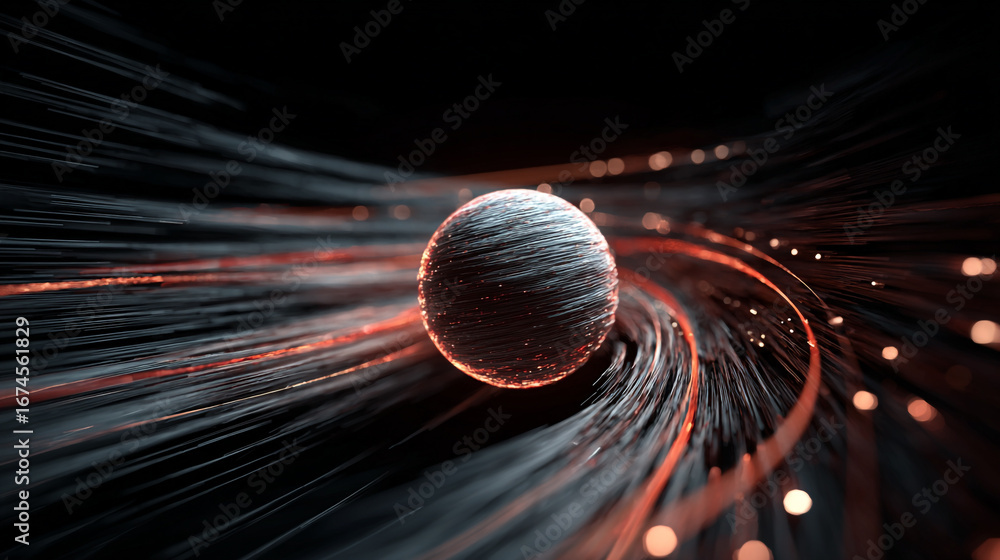 Aufkleber abstract visualization of a glowing sphere surrounded by dynamic floating lines with illuminated fle
