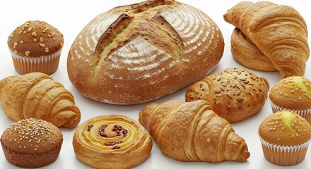 Baked items on a white background.