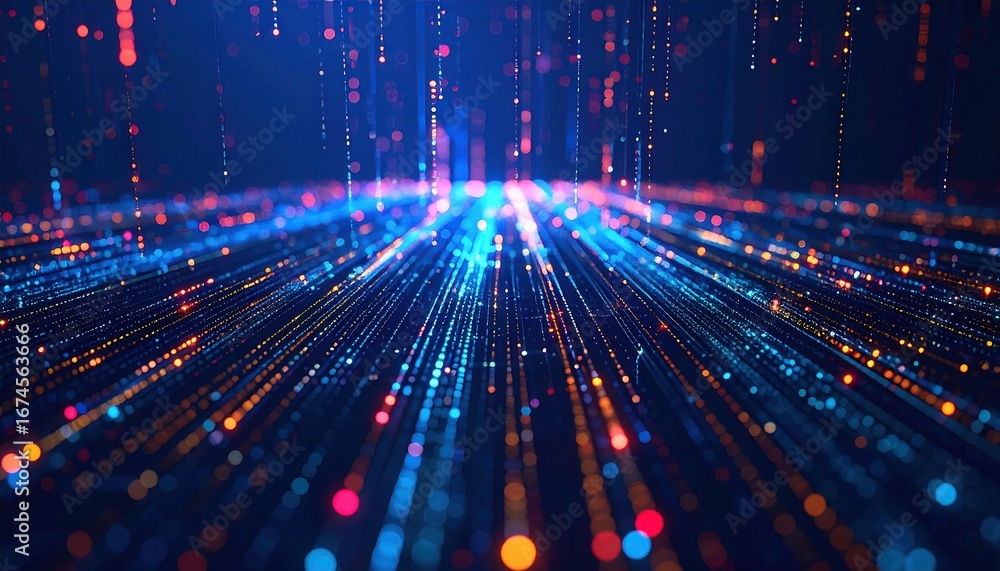 Aufkleber abstract digital data flow visualization with blue and orange light trails in technology background
