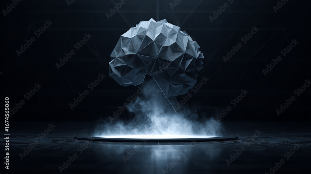 Aufkleber abstract minimalist vector design featuring a levitating geometric brain on a dark background with m