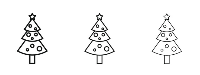Tree christmas icon in linear versions. Editable line