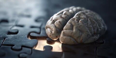 Futuristic image of brains on the jigsaw puzzles.