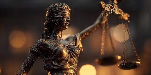 A statue of a woman Themis with a blindfold on her head and scales in her hands