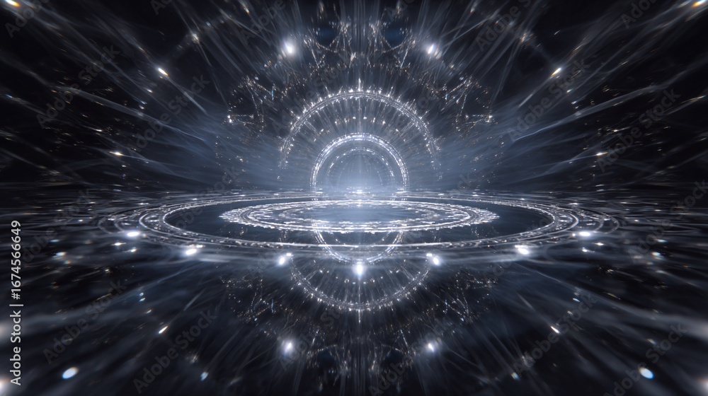 Aufkleber endless reflections in a floating walled bay: a dreamlike view of infinite mirroring and light effec