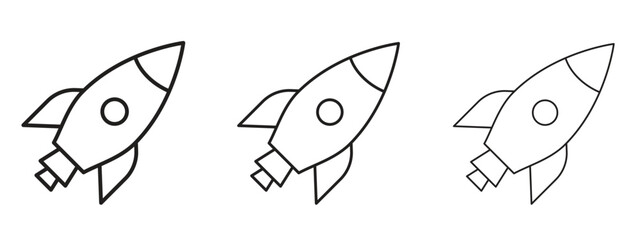 Rocket launch icon in linear versions. Editable line