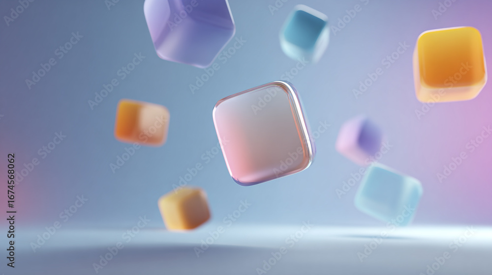 Poster abstract 3d shapes floating on a soft gradient background in a calm and contemporary style for moder