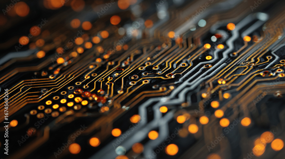 Aufkleber close-up abstract view of circuit board traces with shallow depth of field showcasing intricate desi