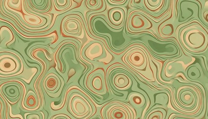 Abstract Topographic Contour Rings Background Featuring Green And Orange Tones