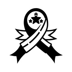 Vector art of elegant black and white awareness ribbon with stars, a symbol of support, hope, and solidarity for various causes