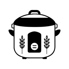 Vector art of black and white rice cooker, a kitchen appliance designed for easy and automated rice preparation