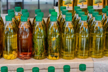 Bottles of Olive Oil at Local Market
