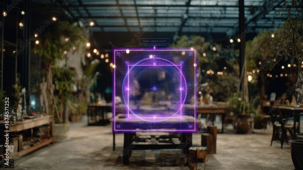 Poster medium shot of a creative studio workspace featuring an ai interface proposing layout improvements w