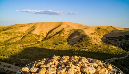 Aerial View Of Barchan Dune Lines With Long Amber Shadows And Minimal Desert Texture