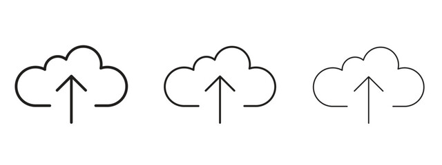 Cloud upload icon in linear versions. Editable line
