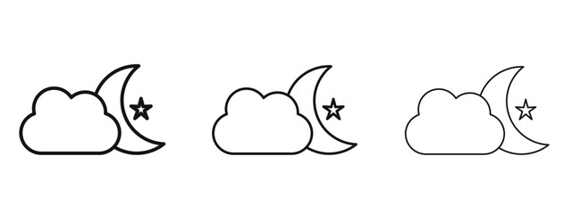 Cloud moon icon in linear versions. Editable line