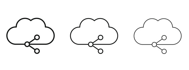 Cloud share icon in linear versions. Editable line