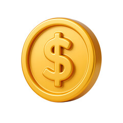 Elegant Gold Coin with a Dollar Sign Shines Brightly on a Transparent Backdrop Captivating Financial Asset