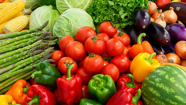 Abundance of fresh colorful healthy garden vegetables