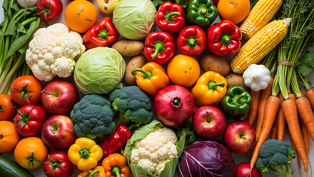Assortment of fresh vibrant fruits and vegetables