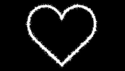 A simple, white, outlined heart shape on a black background.  A textured, spiky outline