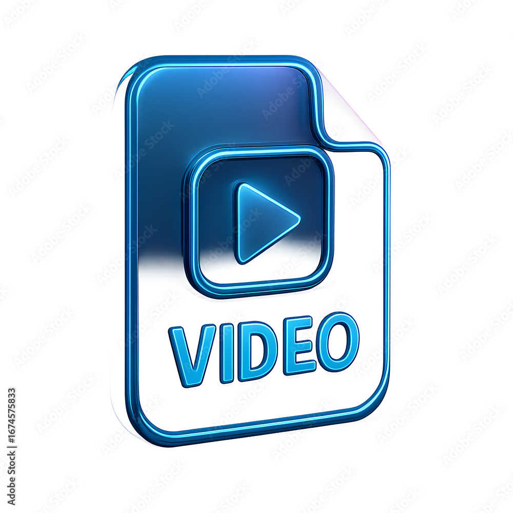 Poster Sleek Blue Video File Icon for Multimedia Applications and Entertainment Content Access, Isolated Design Element, File Format