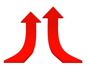 Two red arrows curving upward