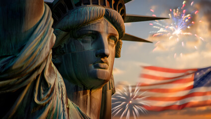 Face of Liberty: Sunset and Fireworks