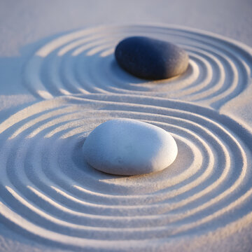 Yin Yang Motiv - Steine im Sand 2