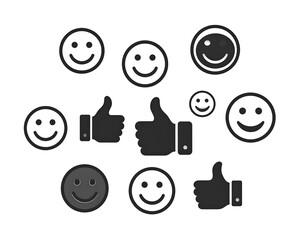 Various black and white emoji graphics
