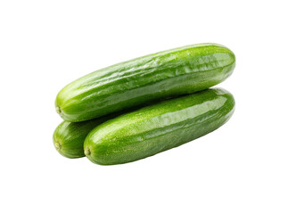 Three fresh green cucumbers isolated on black background, Isolated On Transparent Background