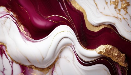 luxurious burgundy and white marble abstract background with gold glitter accents and flowing liquid texture creates elegant design element for luxury branding