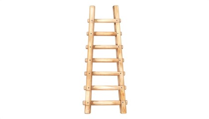 Light brown wooden ladder against white background