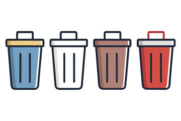 Four simple trash can icons in black and white isolated on a white background