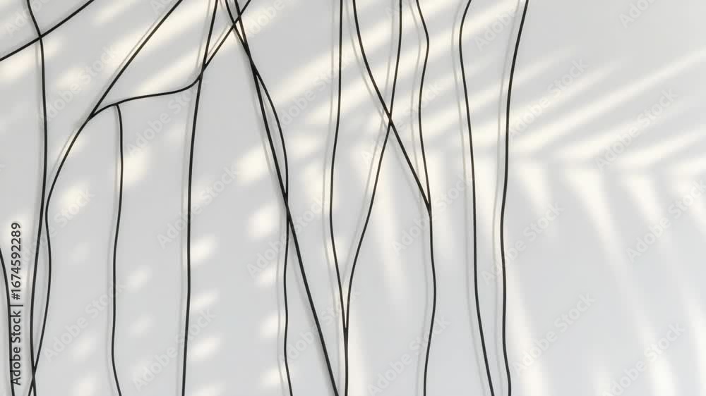 Poster abstract video concept with soft, diffused light and shadow patterns on a white wall. top-down angle