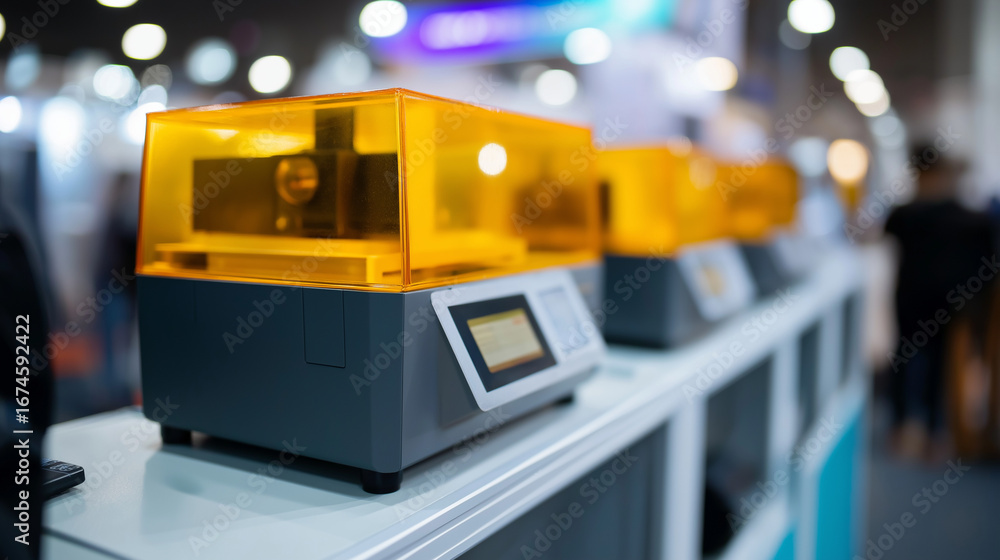 Poster 3d printing industrial facility with additive manufacturing equipment and post processing stations s