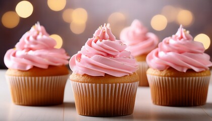 delicious pink frosted cupcakes on a table