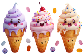 Cream Faces Gummy Bears Candy Toppings Playful Collection Isolated Transparent Background Set Ice Poster Banner Marketing Ecommerce Web Print Copy Space Template Branding Social Media SEO Optimized