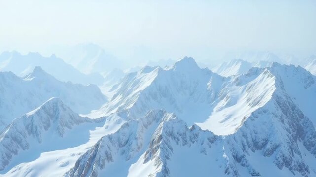 A breathtaking snow-covered mountain range seen from above