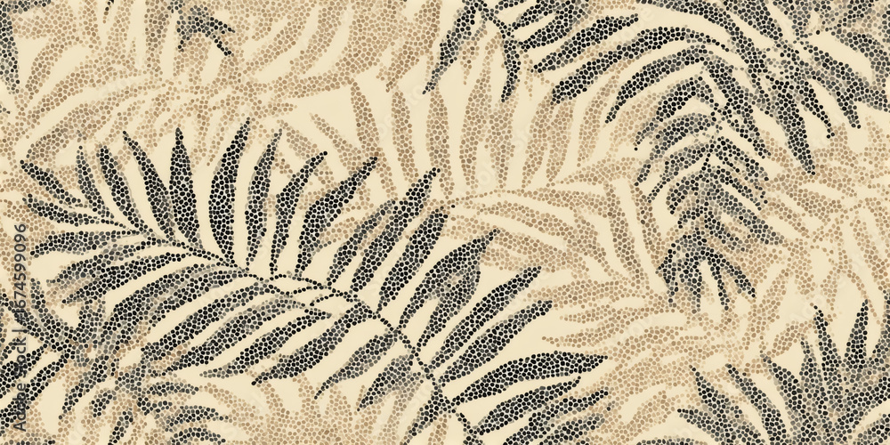 Aufkleber seamless pattern with stylized leaves and natural forms in pointillism style. abstract mosaic dots t