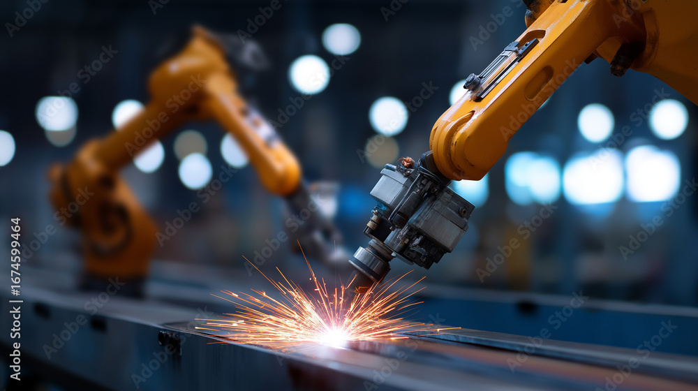 Poster robotic steel manufacturing line with precision welding arms and automated quality control systems s