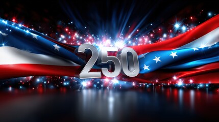 USA 250 Celebration With American Flag Ribbon