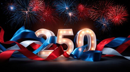 250th Anniversary Celebration with Fireworks and Ribbon