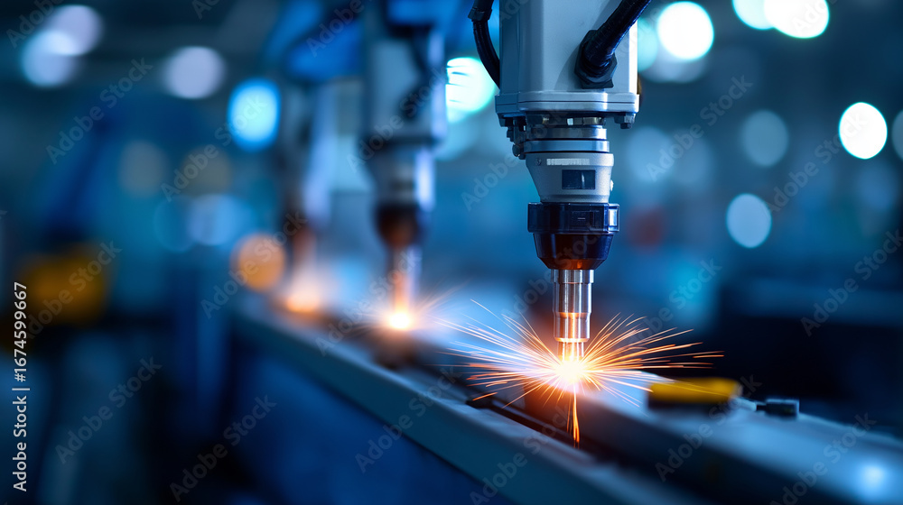 Poster robotic steel manufacturing line with precision welding arms and automated quality control systems s