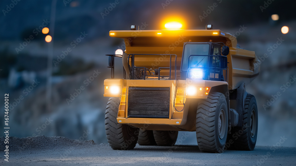 Poster autonomous mining trucks with ai powered navigation systems operating in open pit copper mine featur